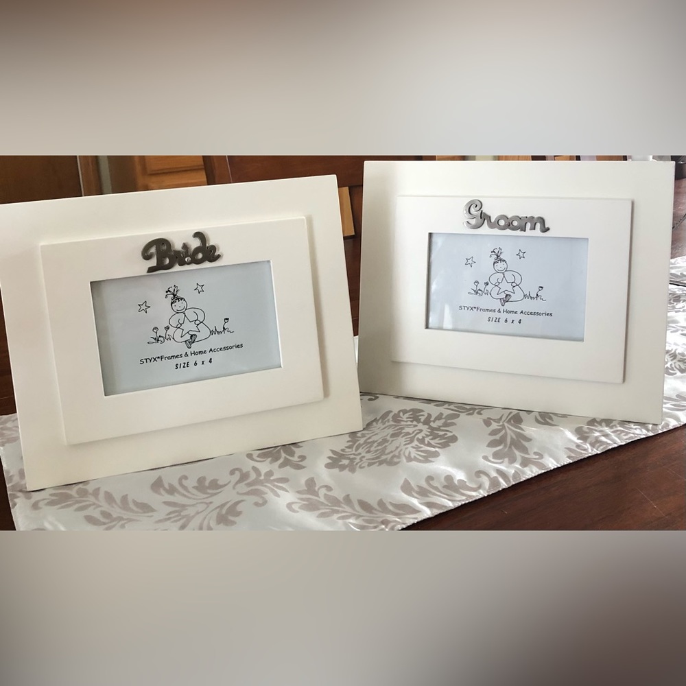 Bride/Groom picture frames, ivory
